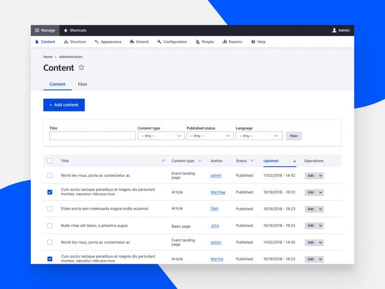 Drupal 8 Claro content view Drupal 8 Claro content view