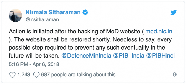 Defence Minister Nirmala Sitharam Drupal Tweet